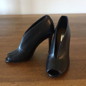 Halogen Black Leather Peep Toe Open Booties